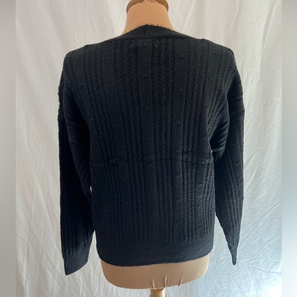 Black V-Neck Cozy Button Up Crop Long Sleeve Cardigan Sweater - Picture 4 of 8